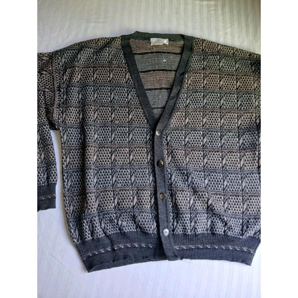 Vintage Sweater Mens Large Cardigan Wool Blend Eclectic Grandpa Preppy Italy